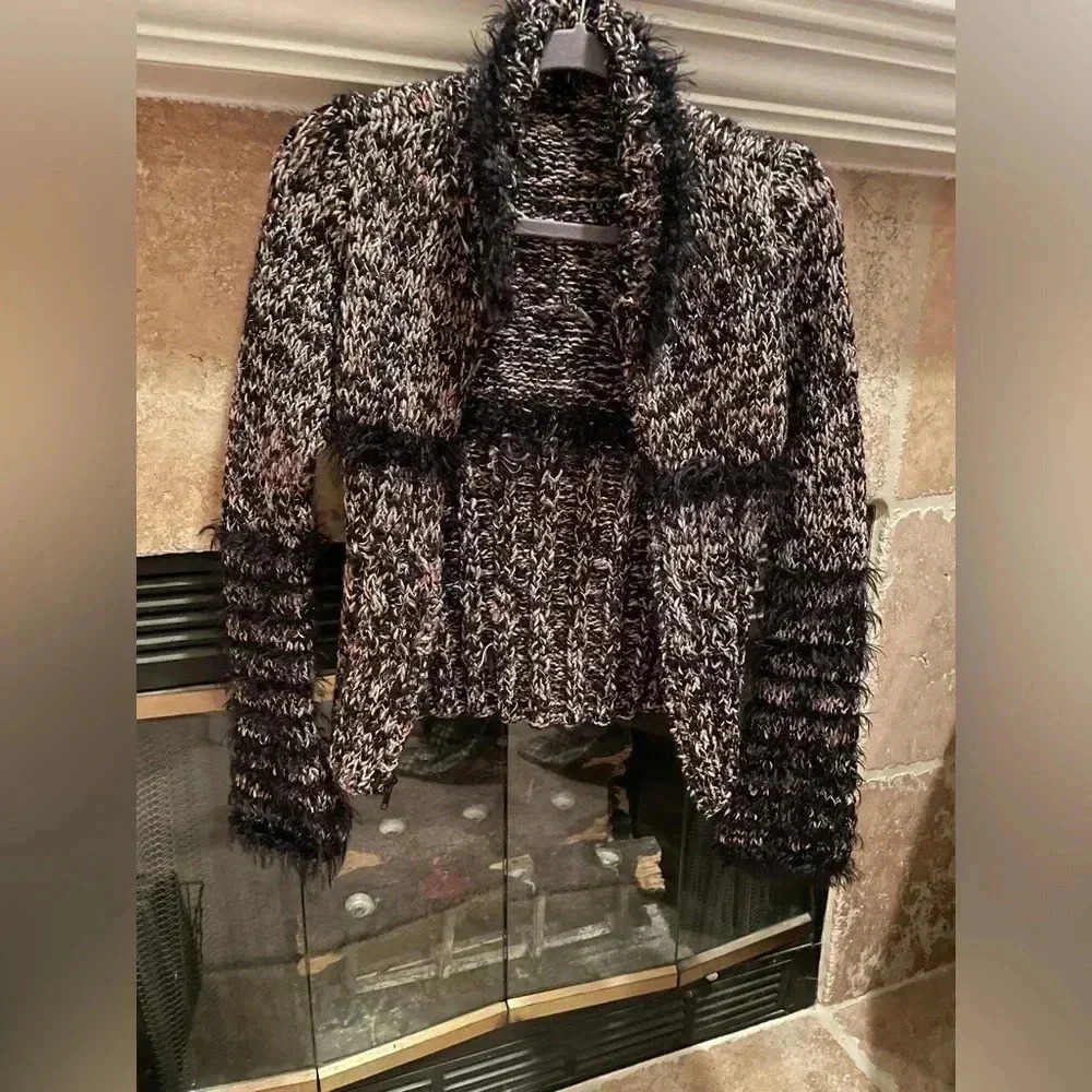 Women's Woven Fur Zip Sweater Fairygoth goth witchy Y2K Size M